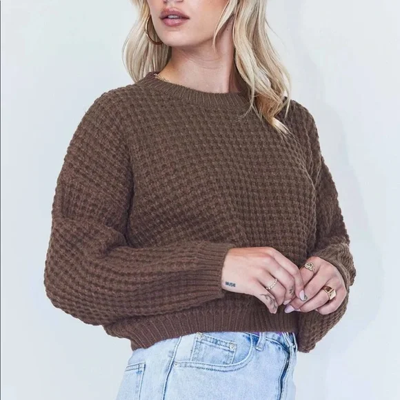 NWT Princes Polly KOBIE BALLON SLEEVE SWEATER BROWNsz S/M - Picture 3 of 6